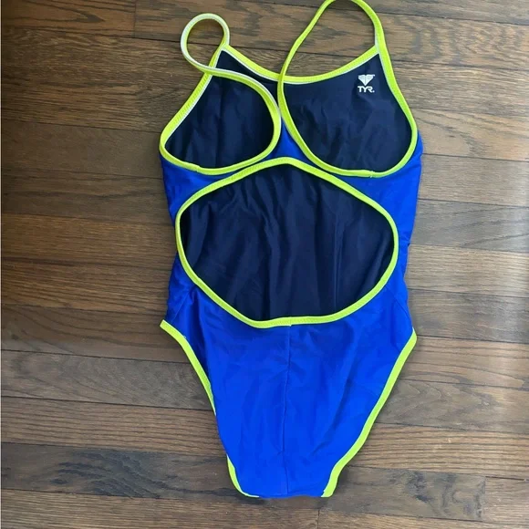 TYR Women’s Reversible Royal Blue, Navy & Yellow One Piece Swimsuit (Size 38) - Picture 2 of 5